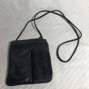 Black Leather Crossbody Bag Essentials by Rolfs Small with Phone Pocket